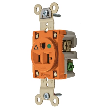Hubbell Wiring Device-Kellems Straight Blade Receptacle, 5-20R, 20 A, 125V AC, 2 Pole, 3 Wire, Isolated Ground IG8310